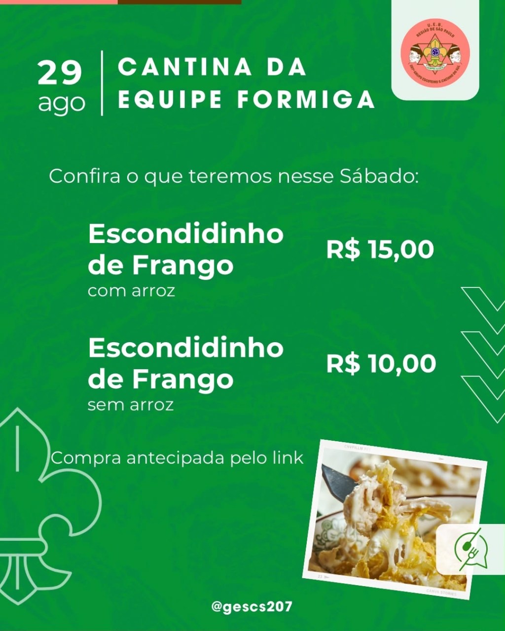 📢 CANTINA DA EQUIPE FORMIGA – 29/08 SÁBADO!&nbsp;🐜🍽️